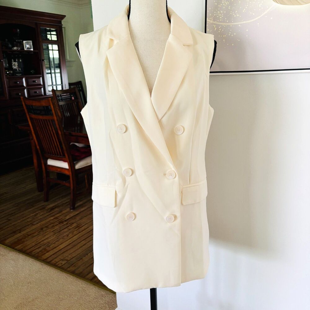 Sincerely Jules Double-Breasted Long Vest Sz Large Cream